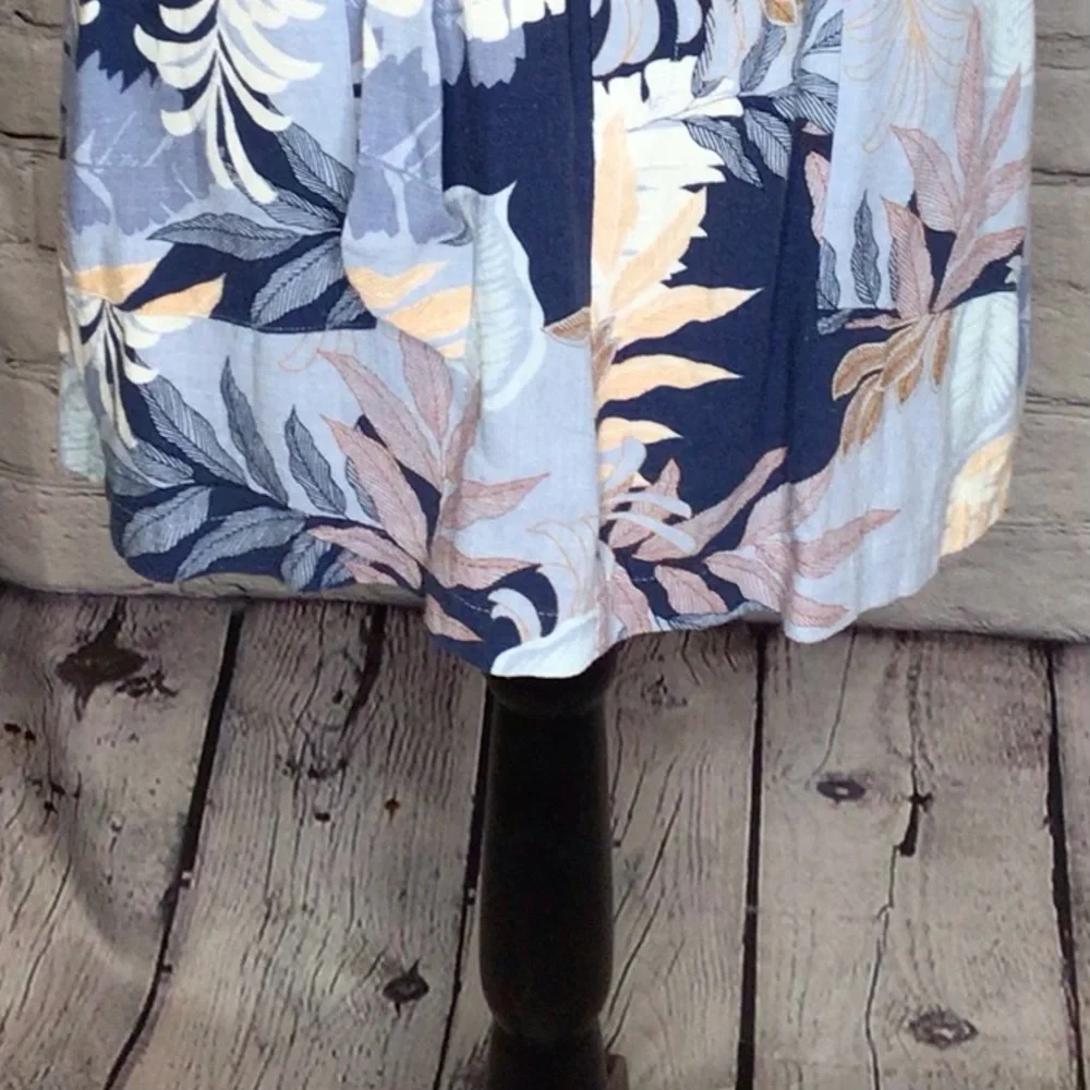 Aeropostale Blue Tan Leaf Print Paperbag Belted Skirt Small